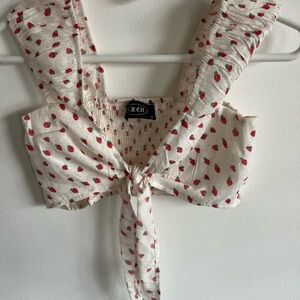 Cider Strawberry Patterned Tie-Front Top